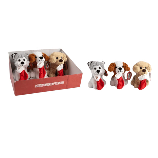 Festive puppy plush with stocking