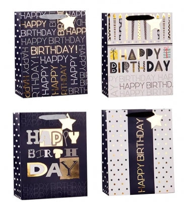 Medium gift bag - mens foiled happy birthday