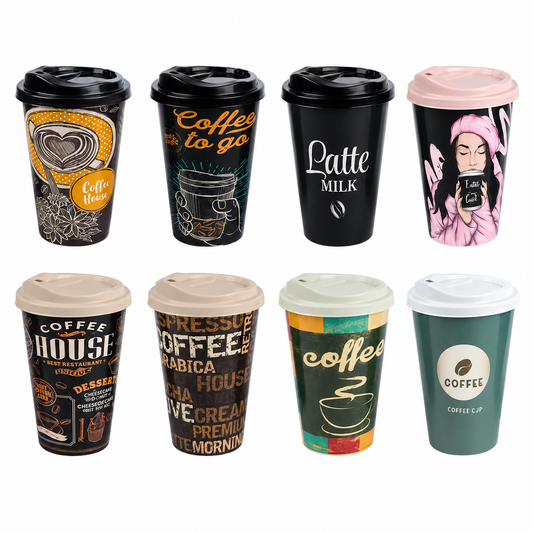 Reusable plastic coffee cup with lid 450ml