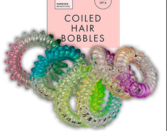 Multi coloured coiled hair bobbles 6 pack image 0