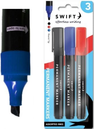 Swift mixed colour permanent markers 3 pack image 0