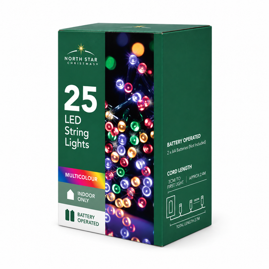 Battery operated multi-coloured string lights 2.7m