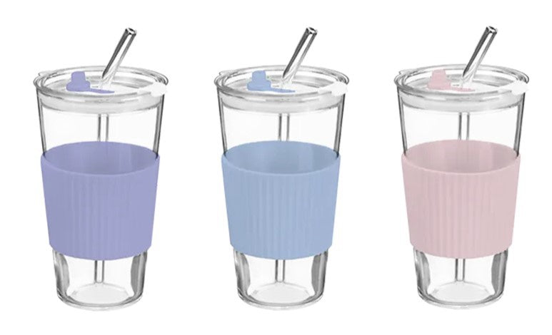 Glass cup with ribbed sleeve image 0
