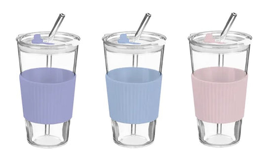 Glass cup with ribbed sleeve image 0