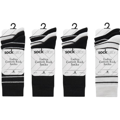 Sockstation ladies cotton rich socks - black &amp; white image 0