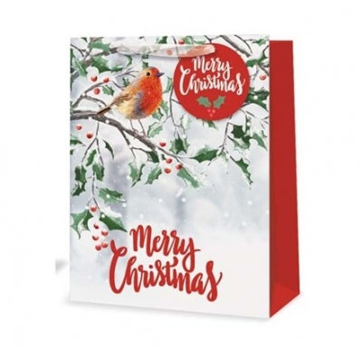 Medium Christmas gift bag - traditional robin