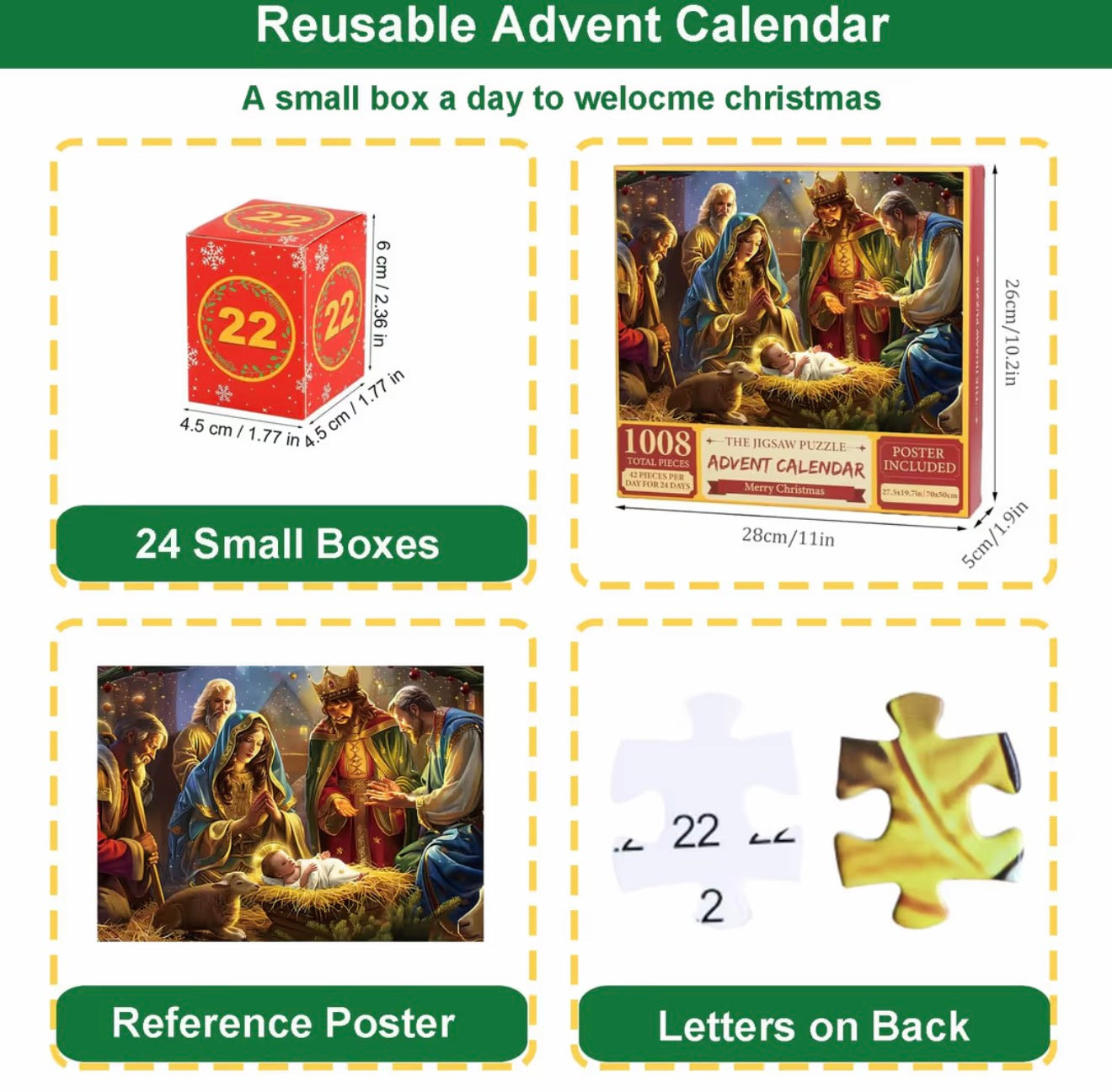 Christmas nativity advent calendar jigsaw puzzle - 1008 pieces.