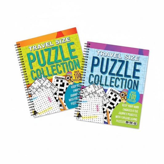 Travel size puzzle collection book spiral bound.
