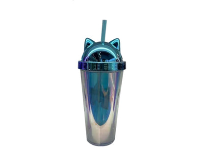 Cat ear lidded cup with straw 450ml