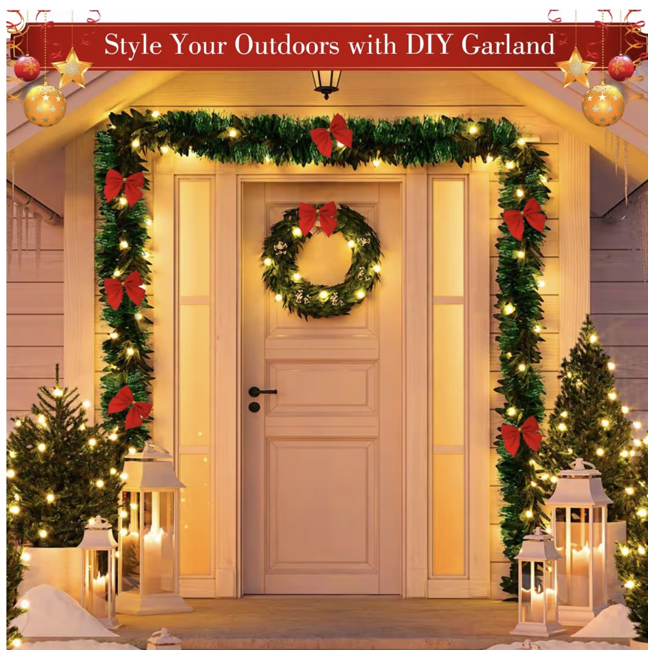 72ft garland with bows and baubles.