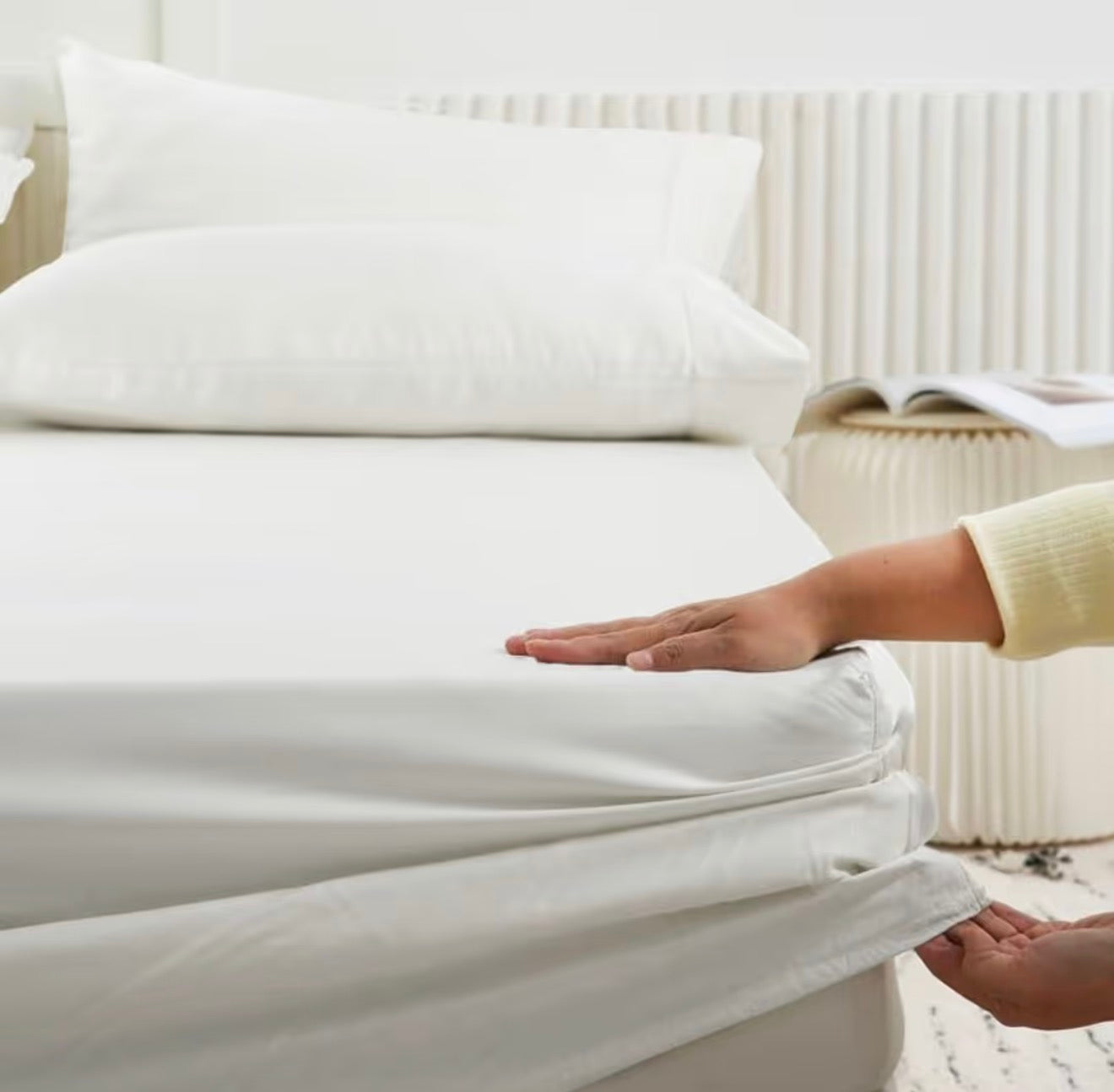 Super King white deep pocket fitted sheet.