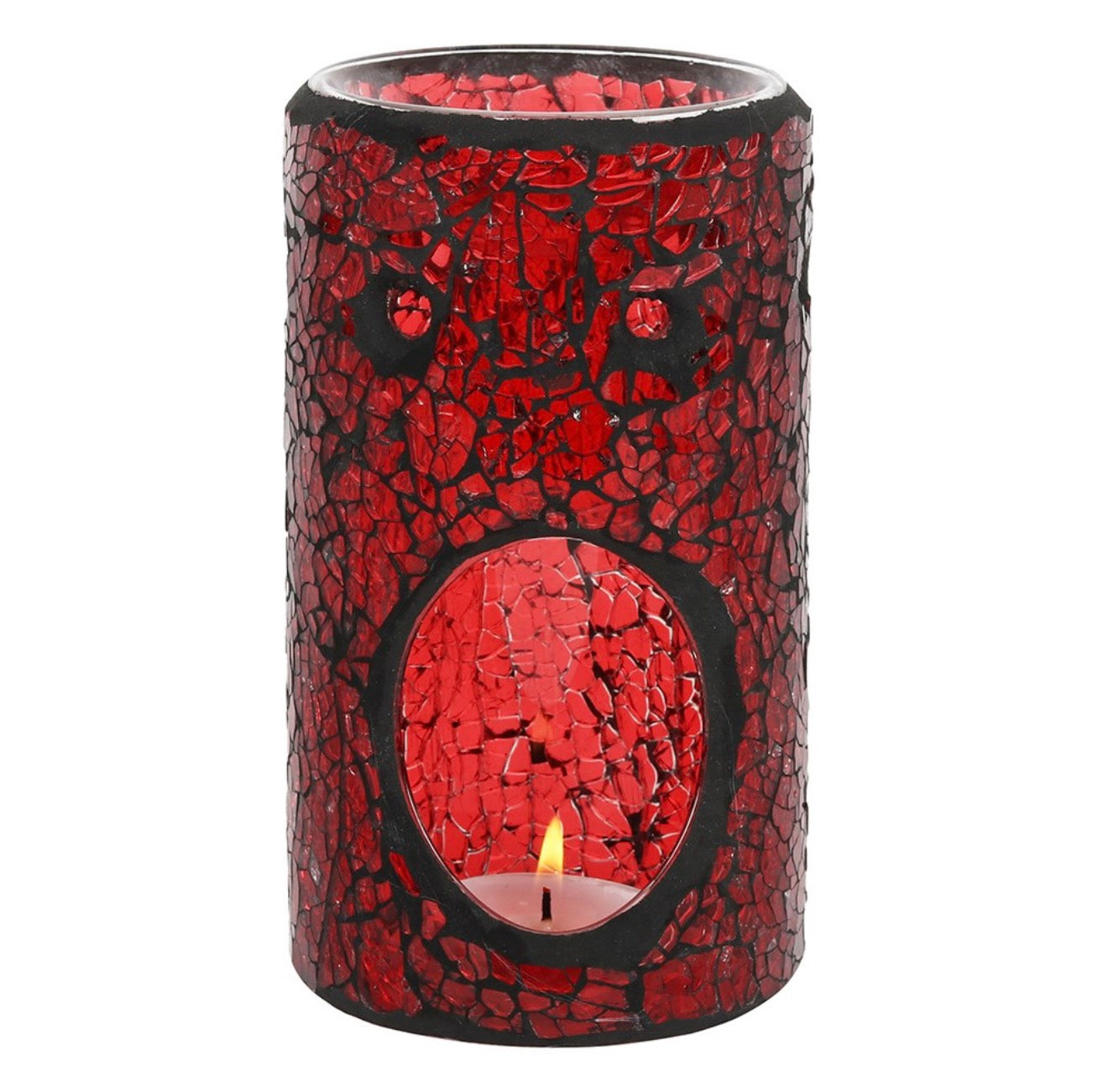 Red pillar crackle glass oil burner
