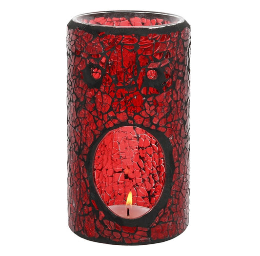 Red pillar crackle glass oil burner