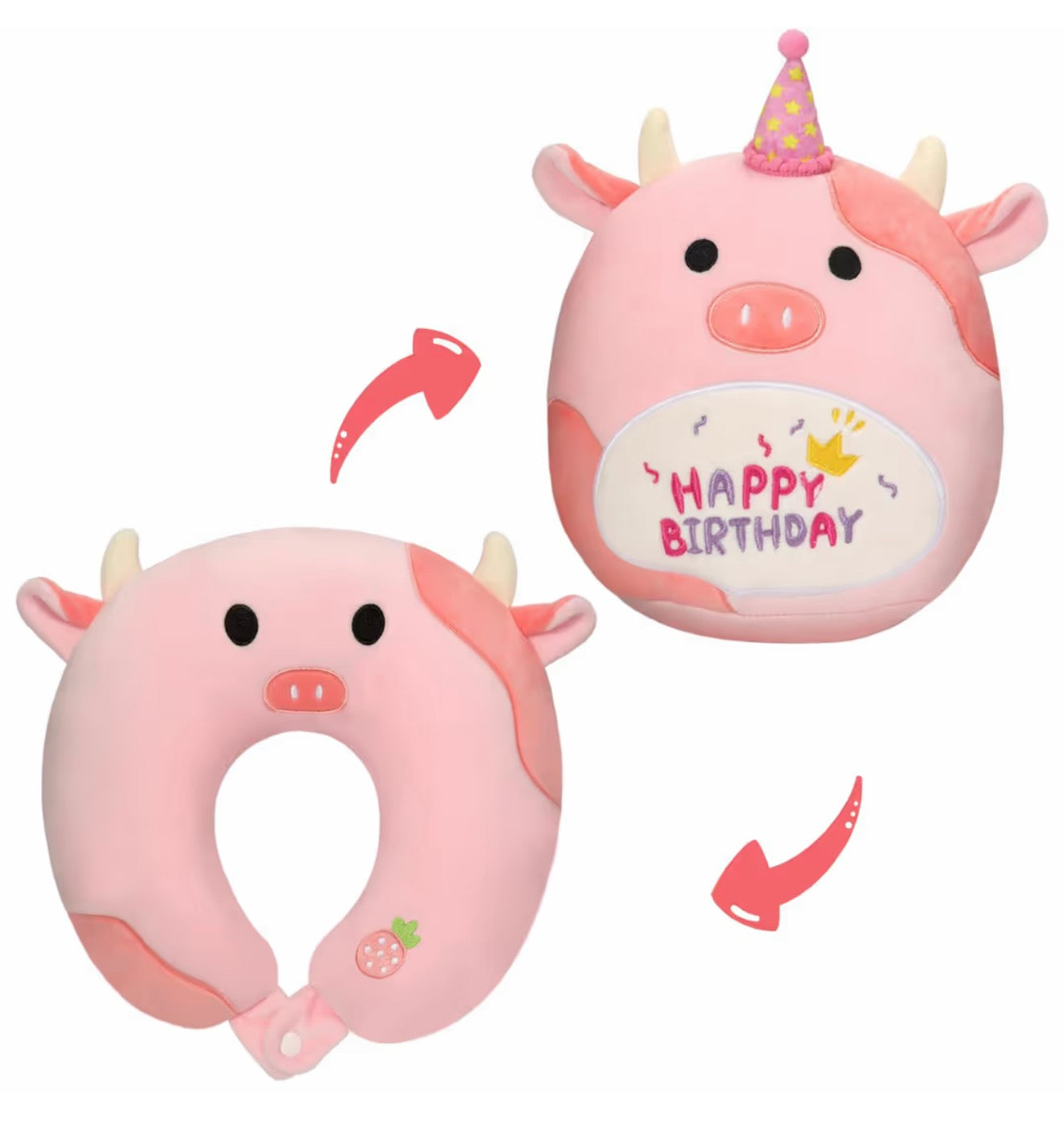 Kids 2-in-1 travel pillow - strawberry cow.