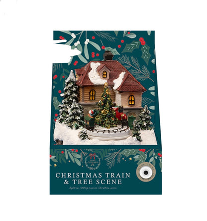 Light up rotating musical Christmas train and tree scene