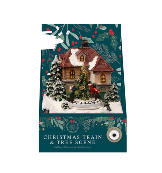 Light up rotating musical Christmas train and tree scene