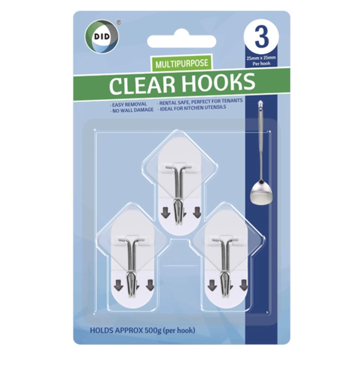 Multipurpose self adhesive clear hooks 3 pack