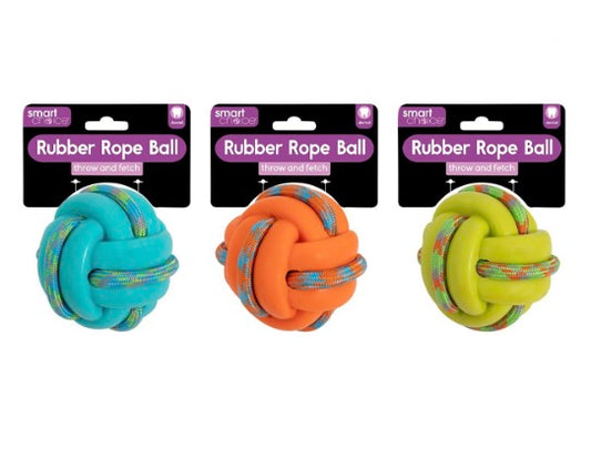 Rubber and rope ball dog toy