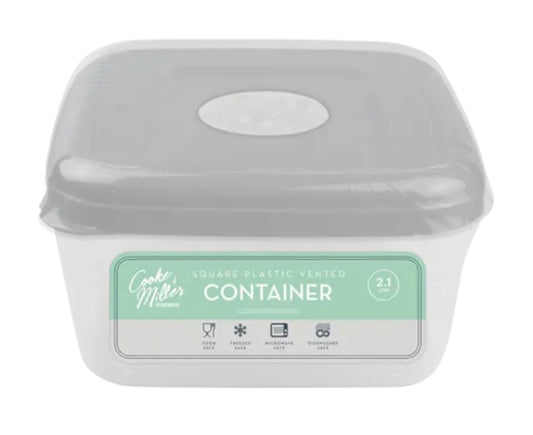 Vented square plastic container 2.1L
