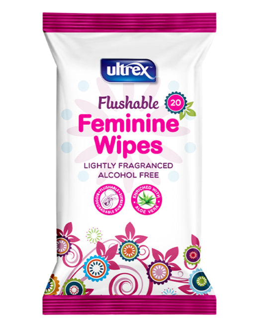 Flushable feminine wipes