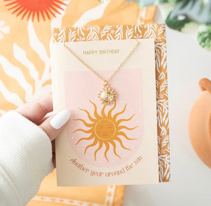 Sun necklace on birthday card
