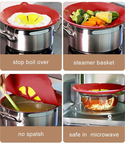 2-Piece silicone boil over spill stopper lid set with 3 pan protectors