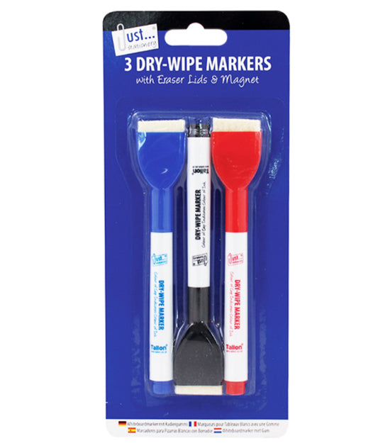 Dry wipe markers with erasers