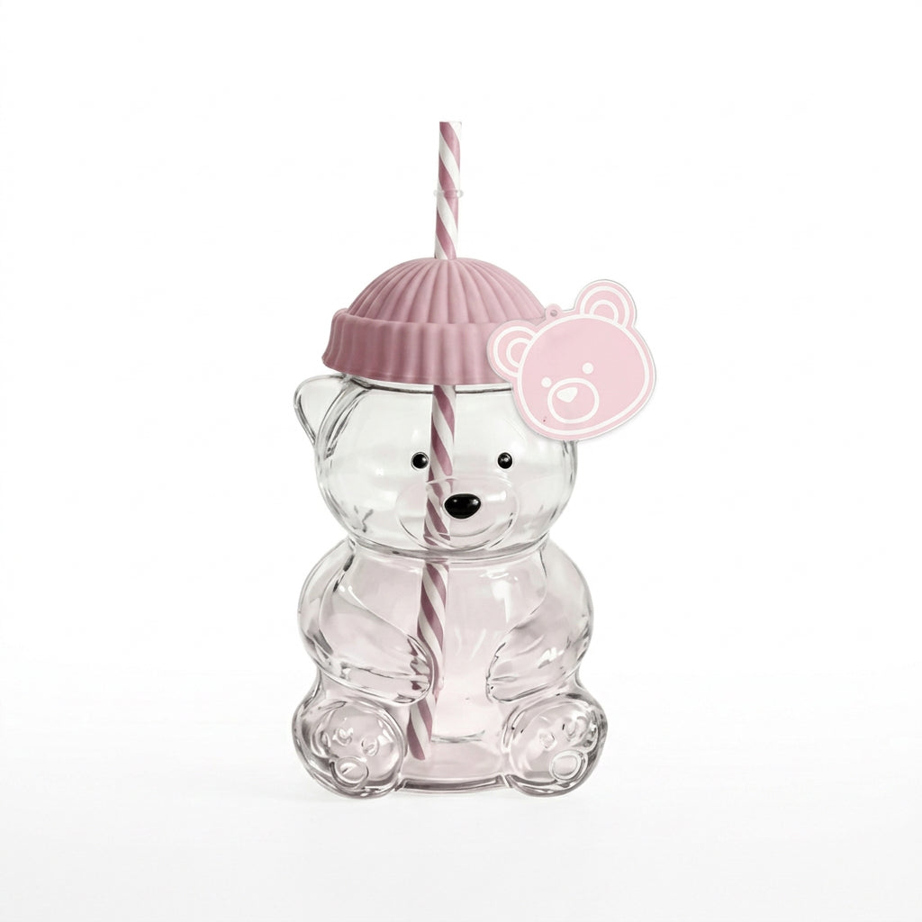 Bear cup with straw 500ml - pink