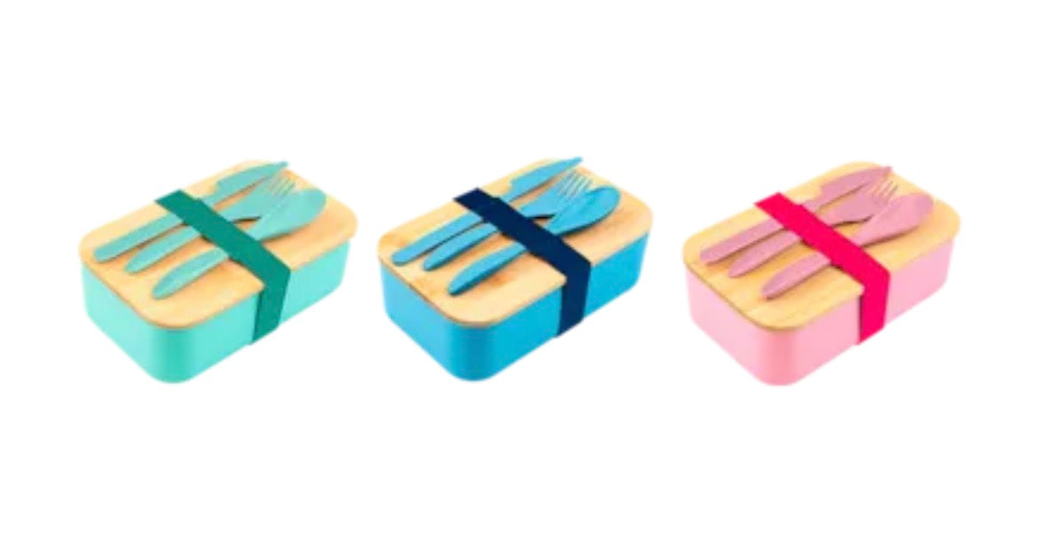 Lunch box with bamboo lid & cutlery set
