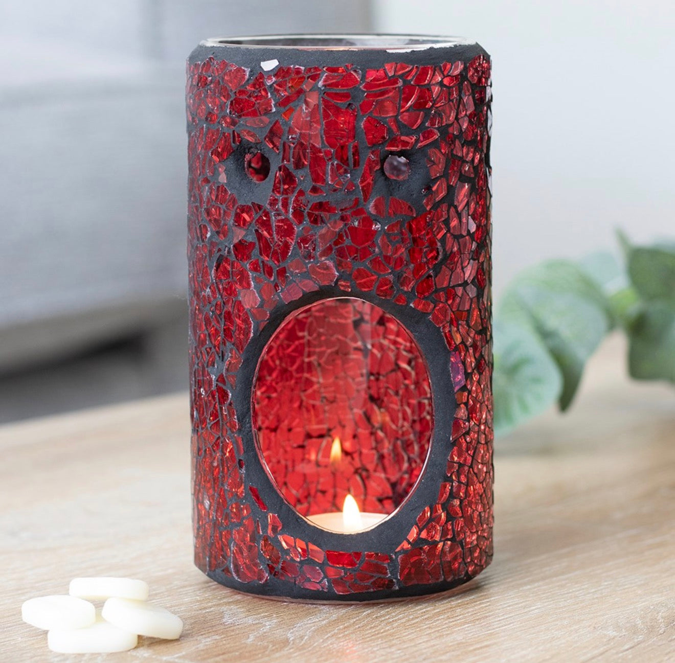 Red pillar crackle glass oil burner