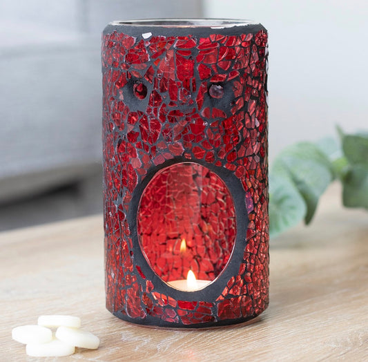 Red pillar crackle glass oil burner