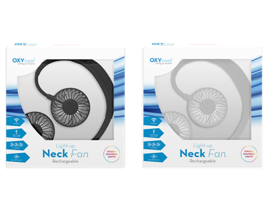 Light up rechargeable neck fan