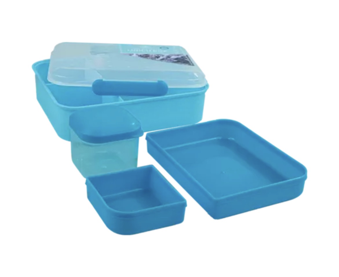 Sectioned double layer lunch box with sauce pot 1500ml