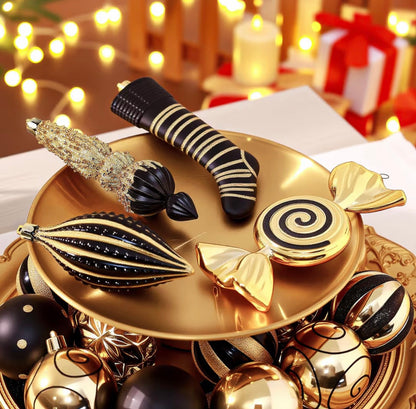 Luxury Christmas bauble set - 145 piece black/gold