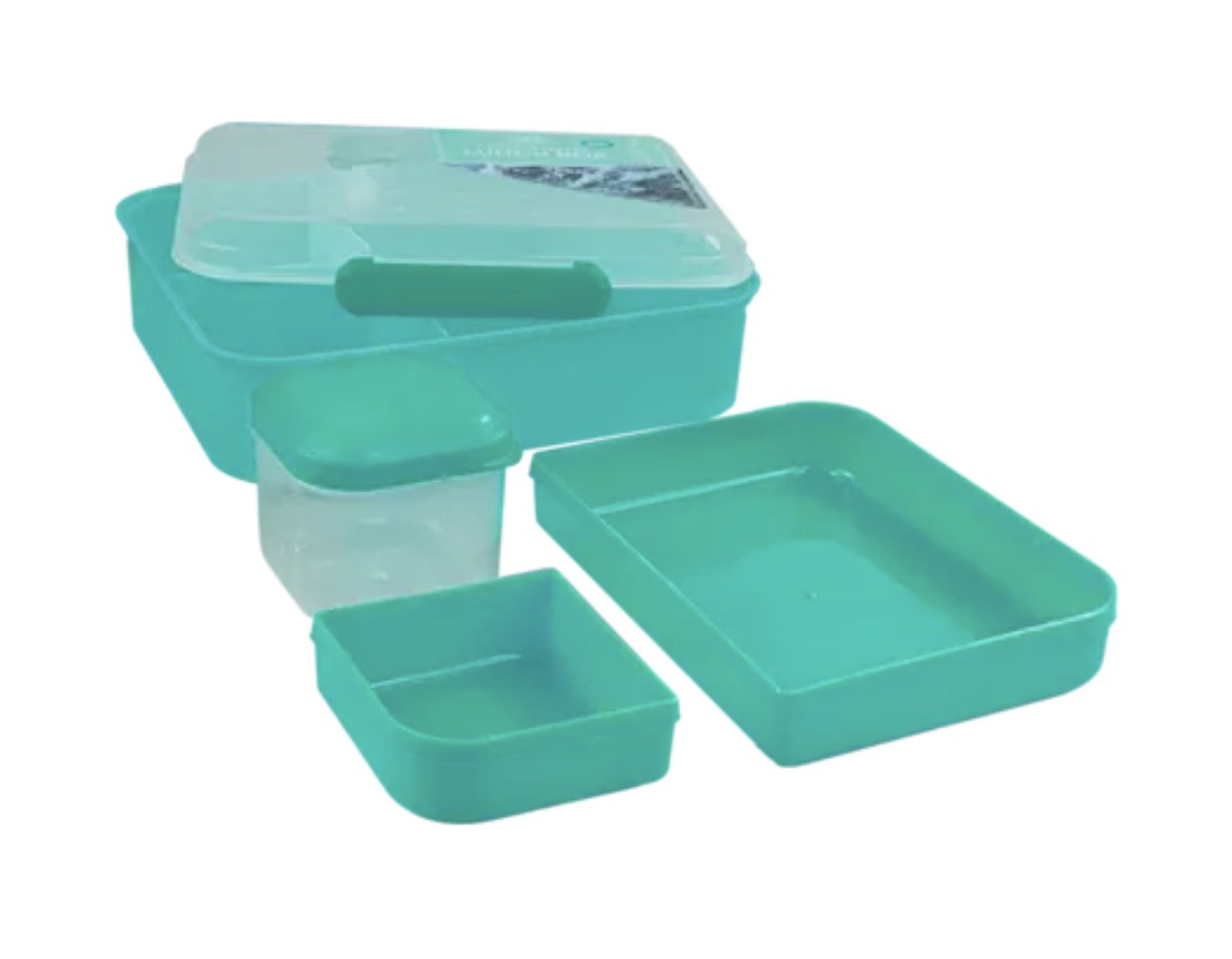 Sectioned double layer lunch box with sauce pot 1500ml