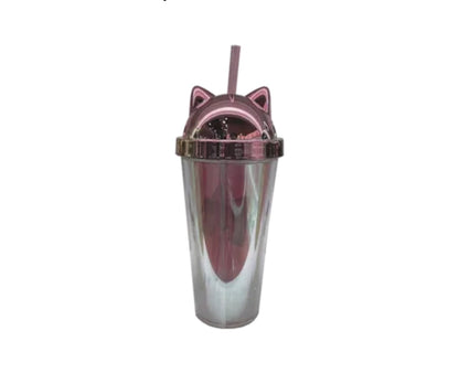 Cat ear lidded cup with straw 450ml