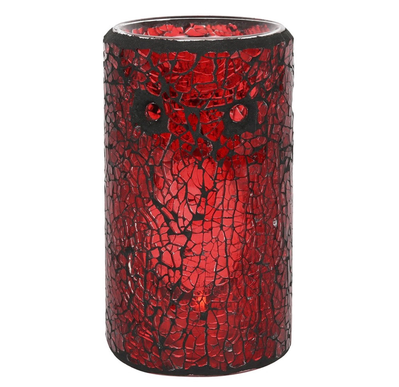 Red pillar crackle glass oil burner