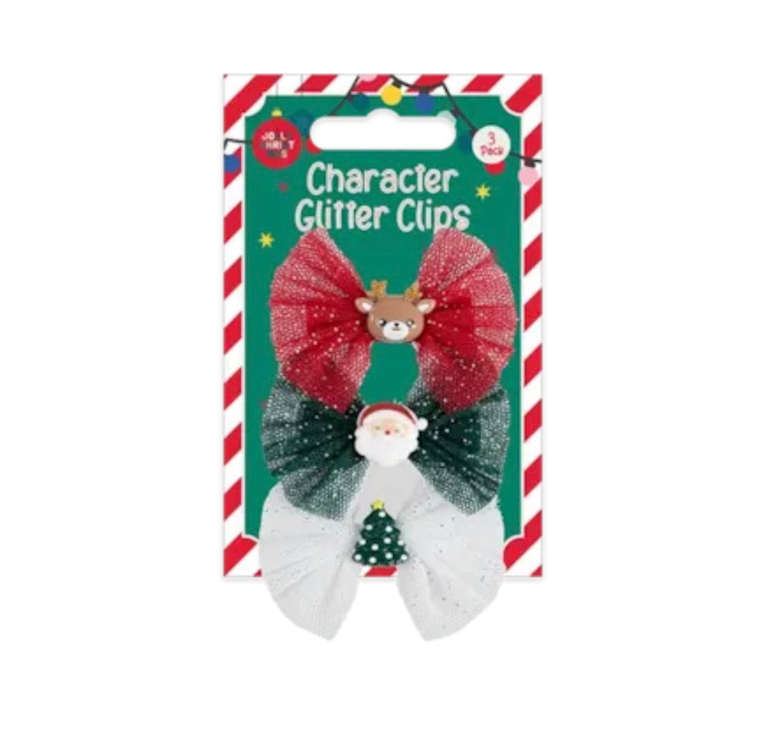 Christmas character glitter clips 3 pack