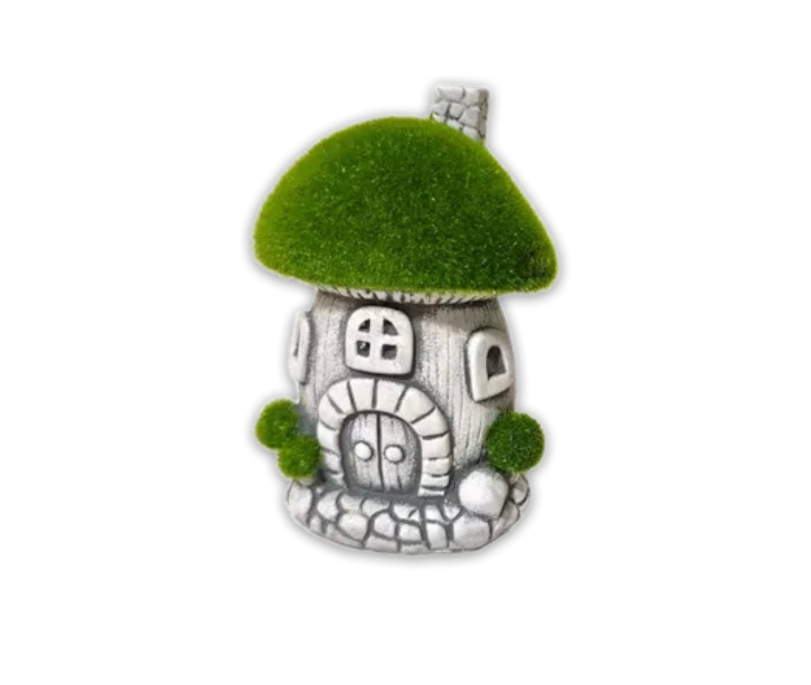Flocked mushroom house 13cm