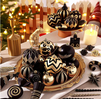 Luxury Christmas bauble set - 145 piece black/gold