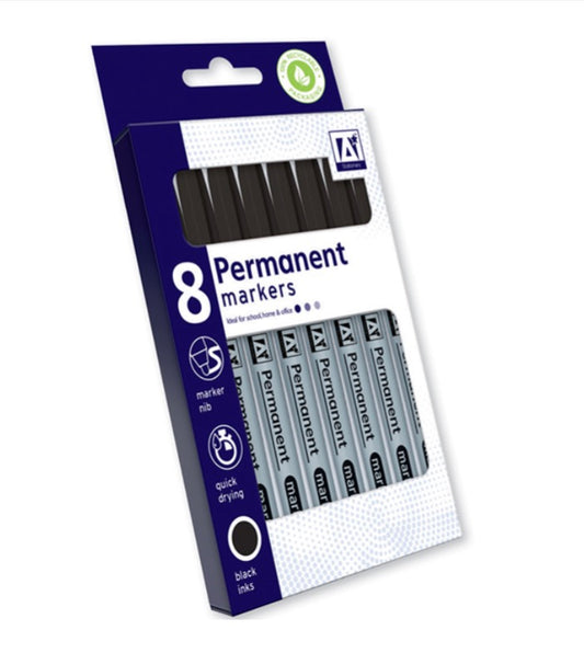 Black permanent markers 8 pack