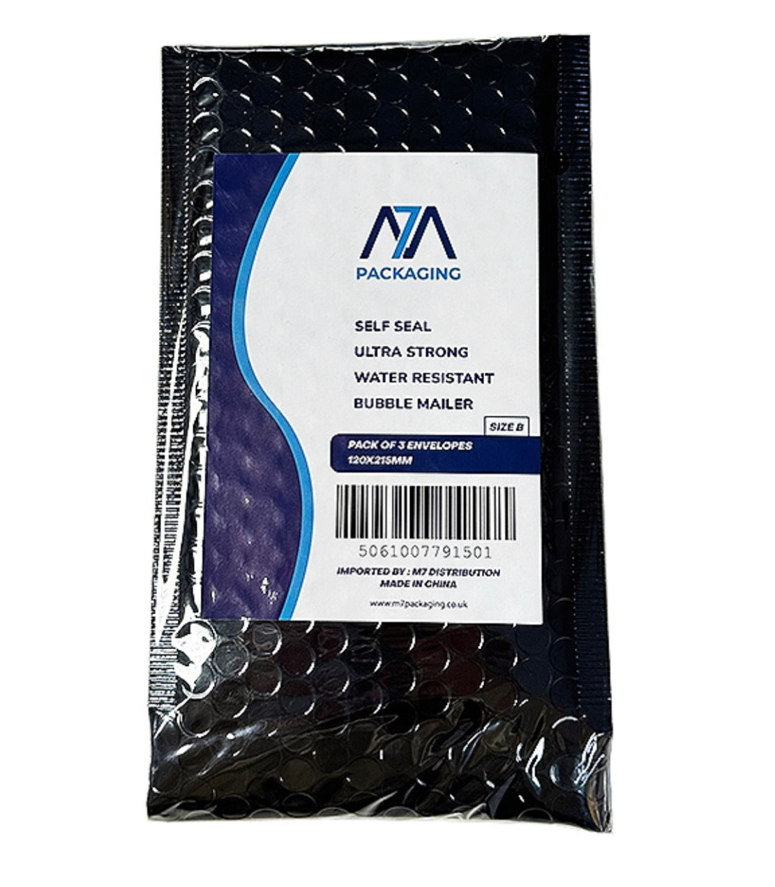 Black bubble water resistant mailing bags 3 pack - size B 120x215mm