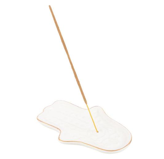 White hamsa hand incense stick holder