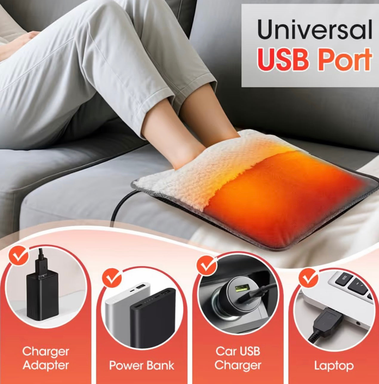 USB electric heated foot warmer pad