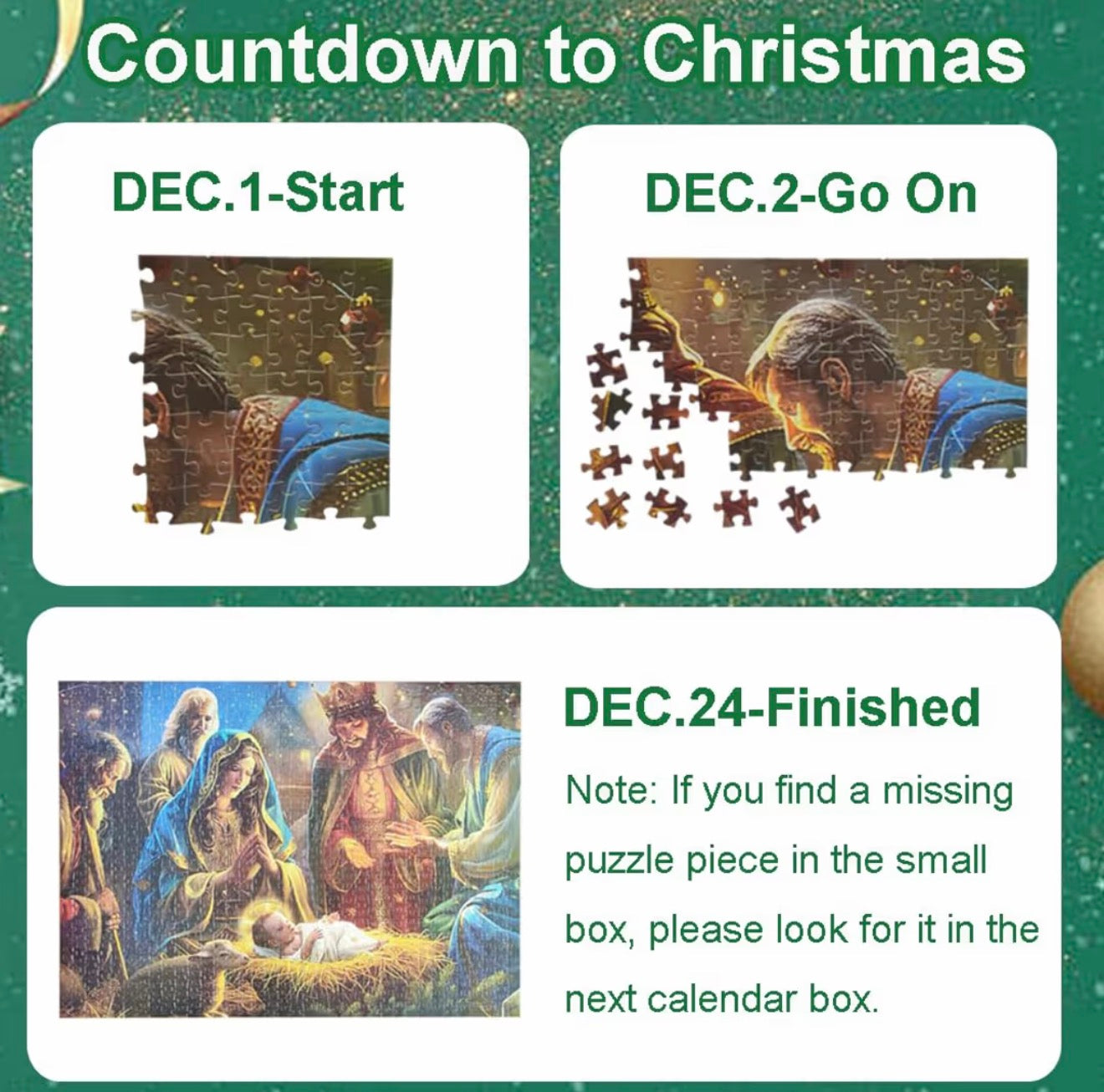 Christmas nativity advent calendar jigsaw puzzle - 1008 pieces.