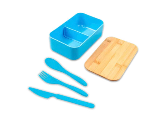 Lunch box with bamboo lid & cutlery set