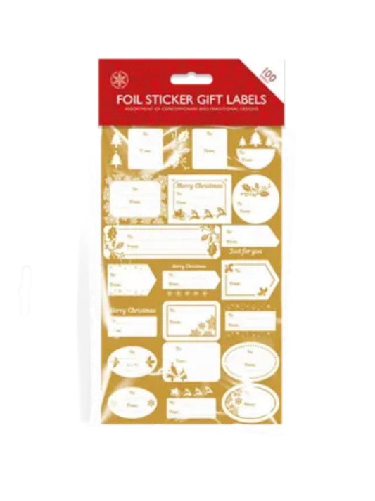 Foiled Christmas gift labels - 100 pack