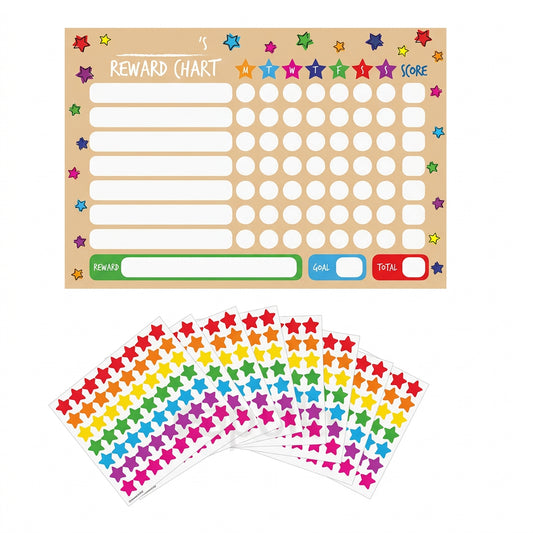 A4 kids reward chart with star stickers 8 pack.