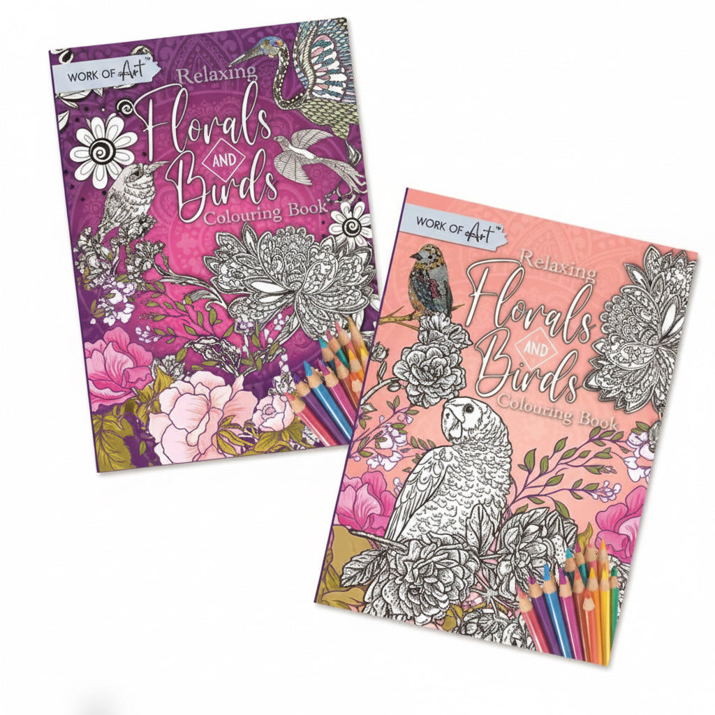 Work of art colour A4 therapy colouring book - florals & birds