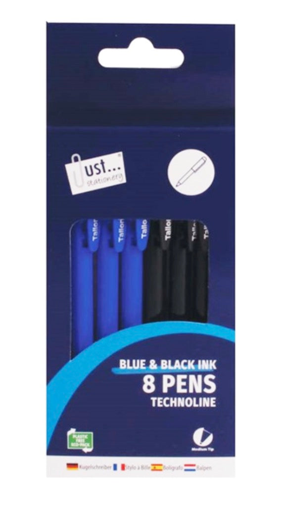 Technoline black and blue ink pens 8 pack